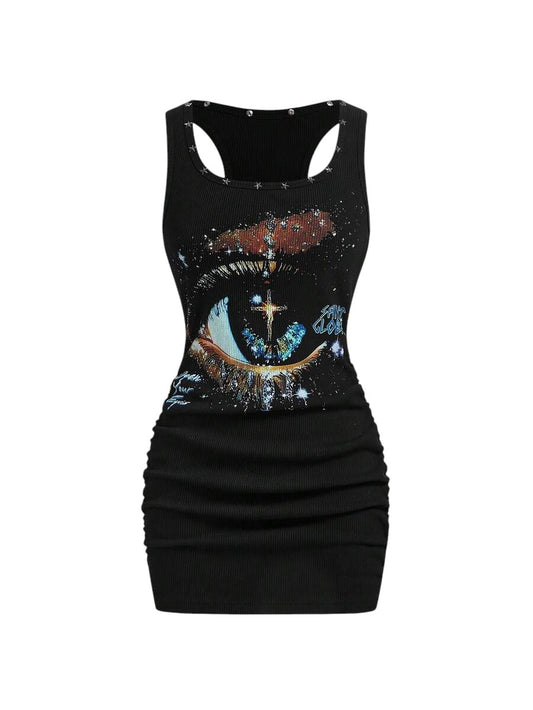 Women's Black Starry Sky Graphic Bodycon Mini Dress