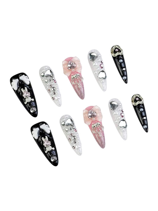 20pcs Y2K Heart Star Bow Wing Almond Press-On Nails Set