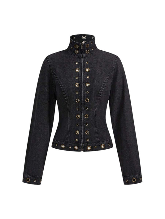 Women's Distressed Rivet Denim Biker Jacket