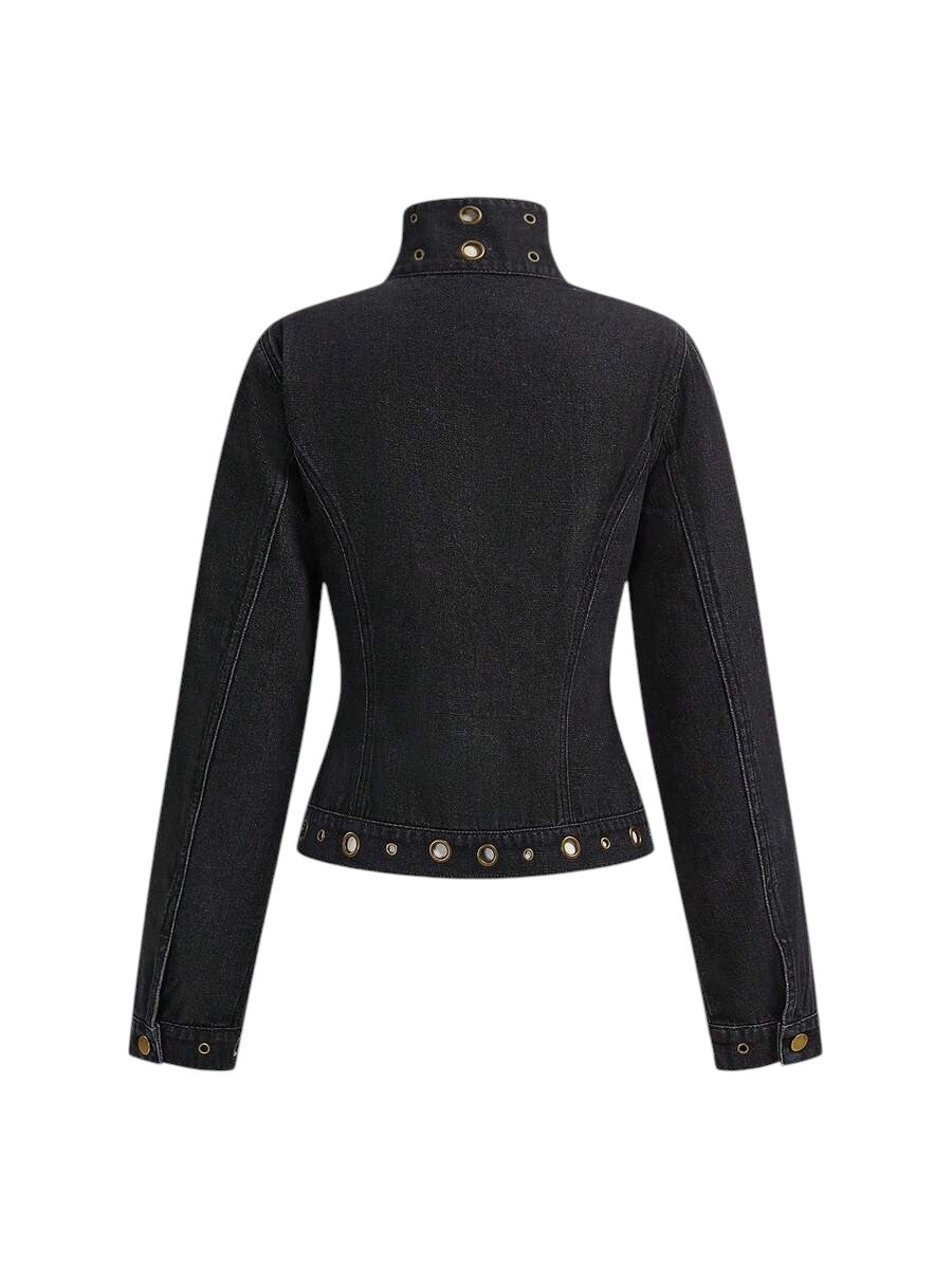 Women's Distressed Rivet Denim Biker Jacket