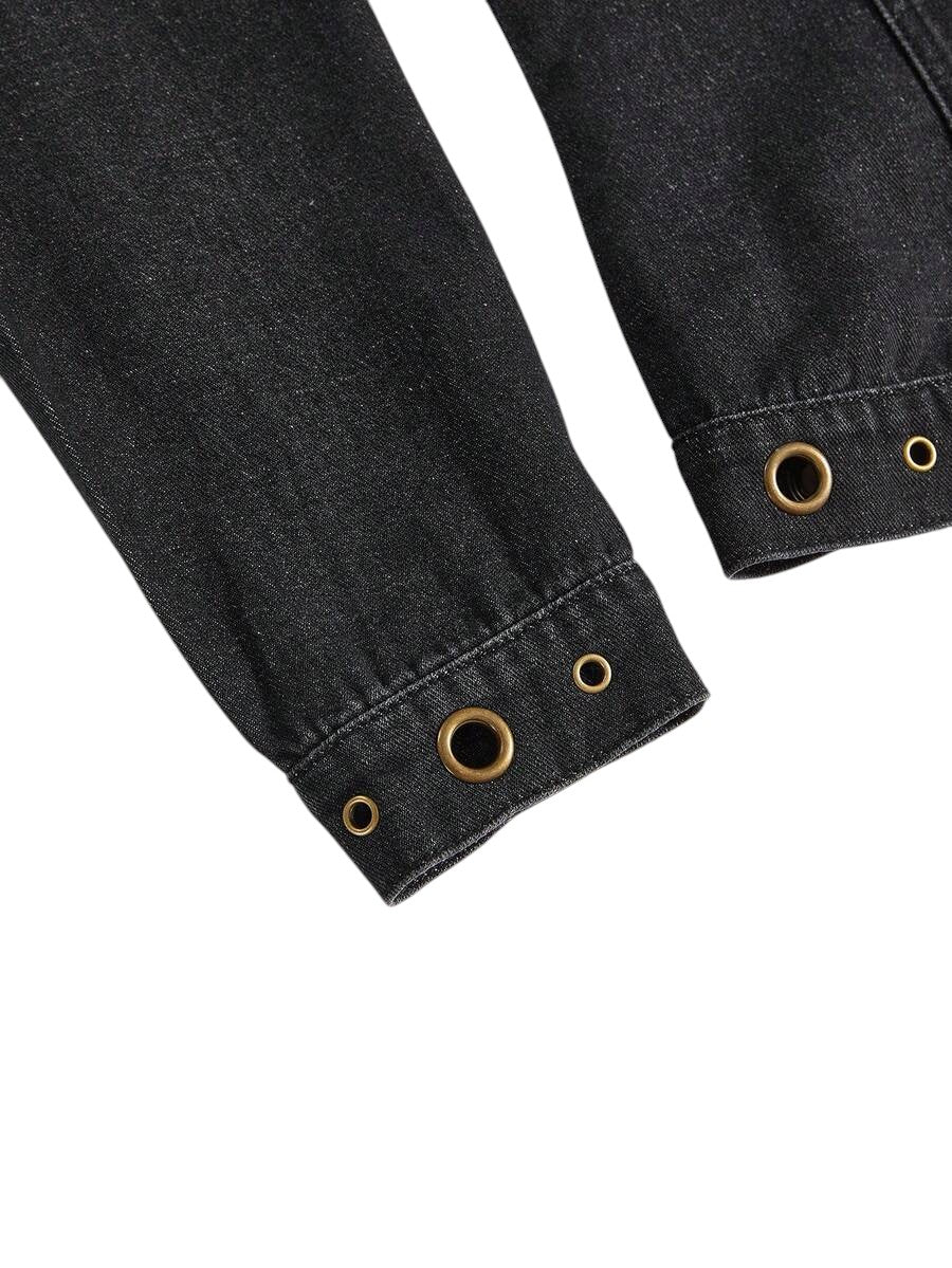 Women's Distressed Rivet Denim Biker Jacket