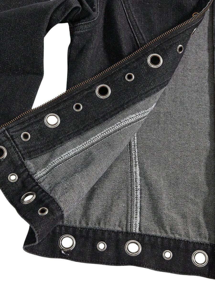 Women's Distressed Rivet Denim Biker Jacket