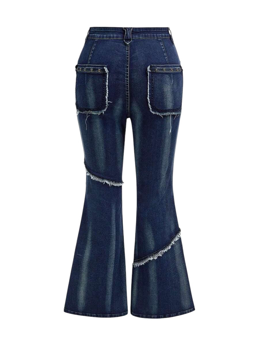 Plus Size Y2K Rivet Distressed Vintage Wash Skinny Flare Jeans