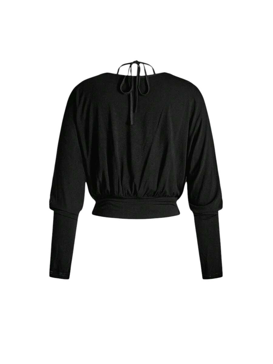 Punk Rivet Bra Batwing Sleeve Two-Piece Top Set