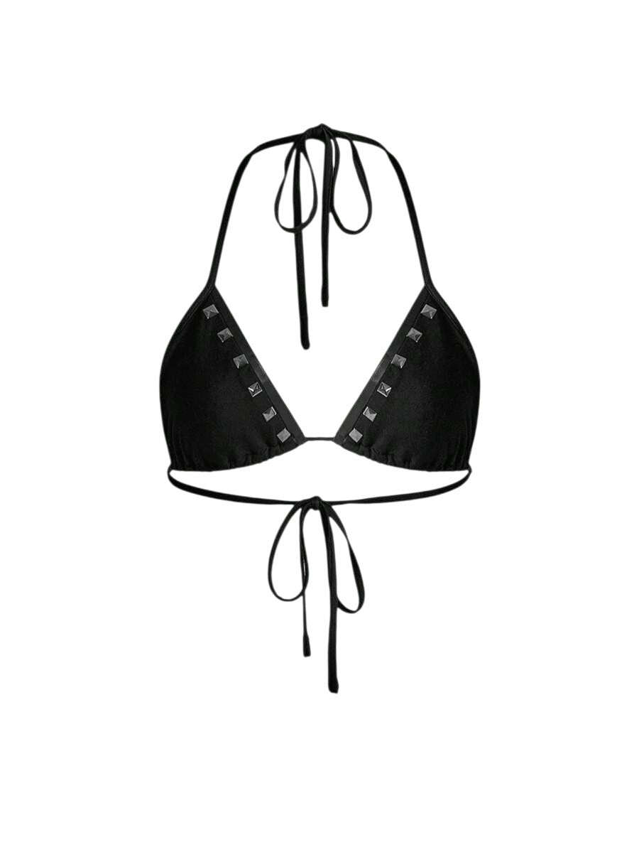Punk Rivet Bra Batwing Sleeve Two-Piece Top Set