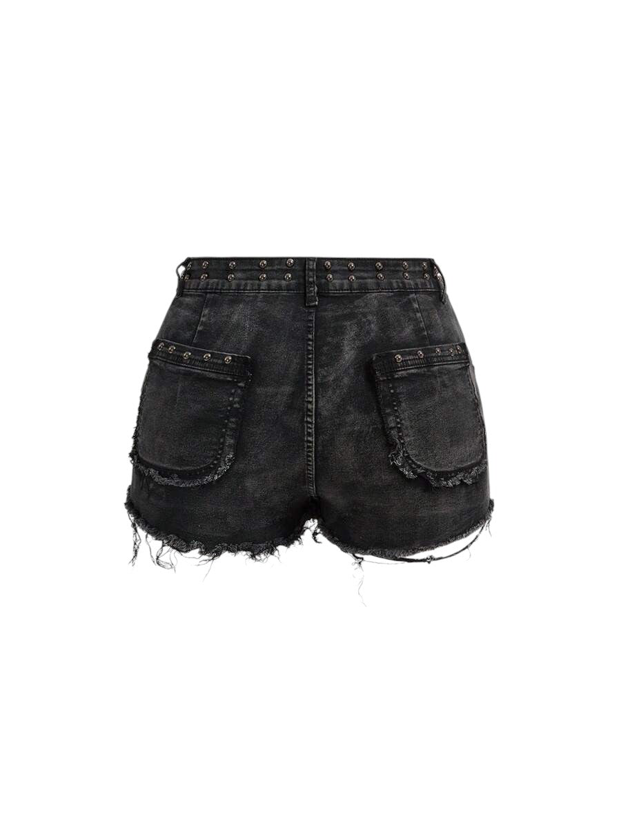 Plus Size Y2K Distressed Pearl Studded Denim Mini Skirt