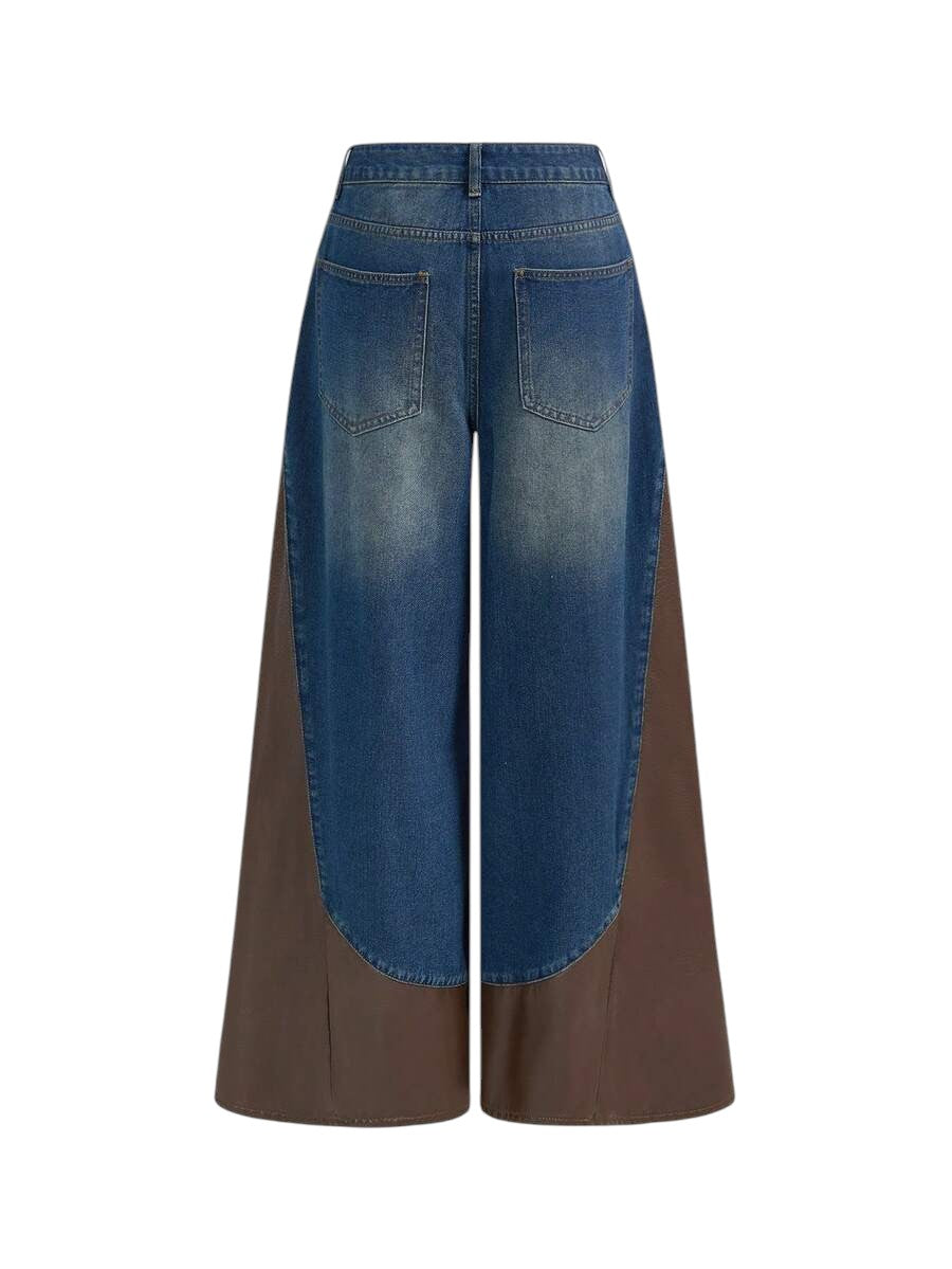 Women's Retro Punk Wing Sequin Embroidered Wide Leg Denim Jeans