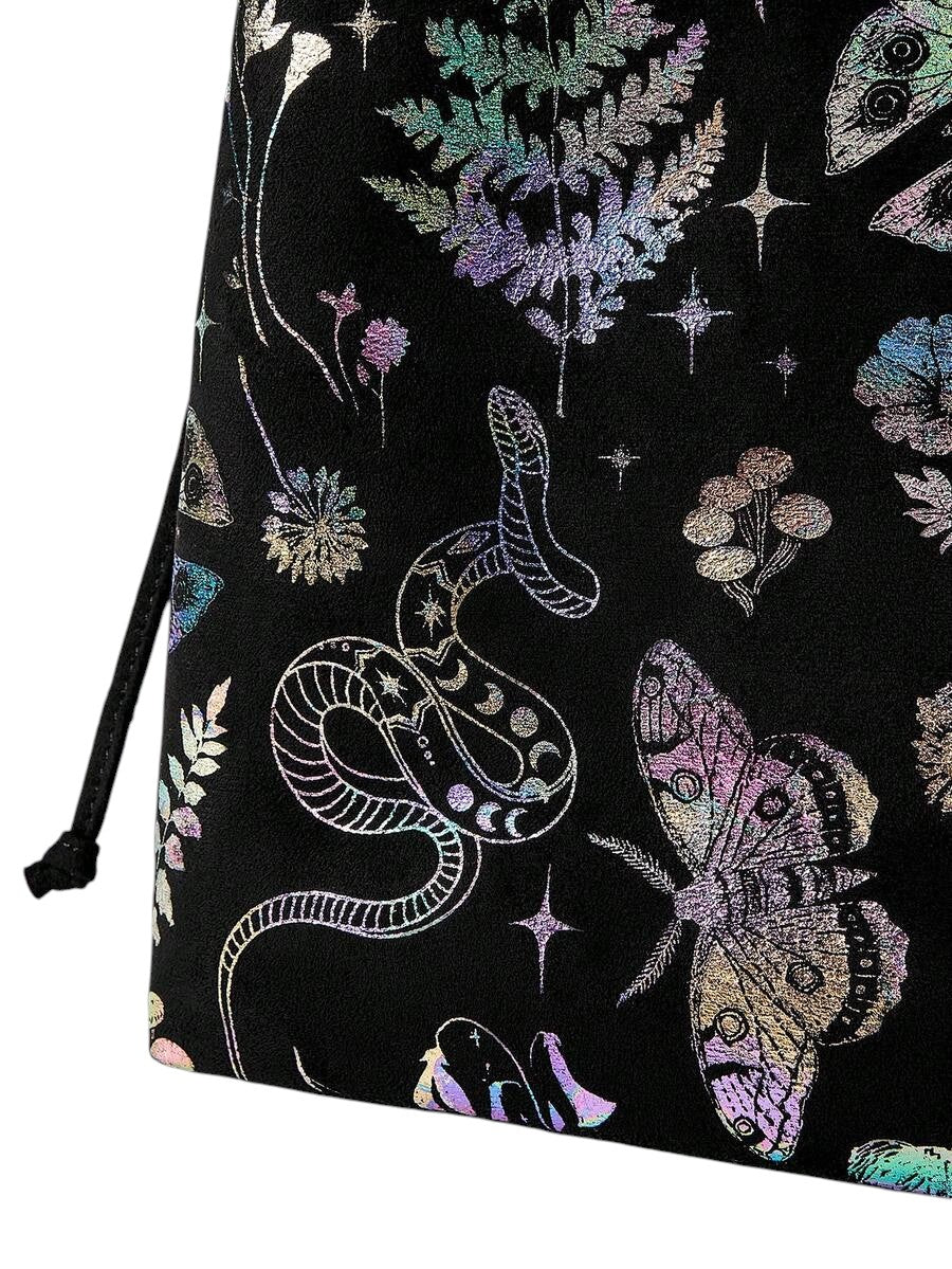 Fairycore Black Floral Butterfly Suede Tote Shoulder Bag