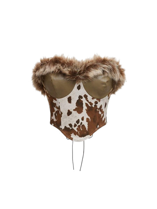 Vintage Animal Print Patchwork Faux Fur Pullover Top