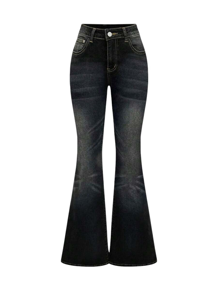 Grey Y2K Leopard Wing Graphic Low Rise Flare Denim Jeans