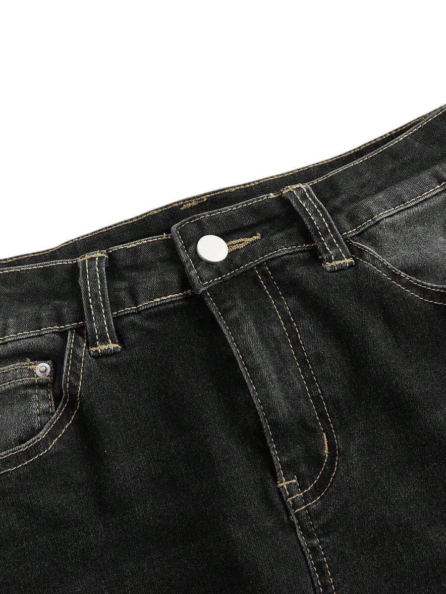 Grey Y2K Leopard Wing Graphic Low Rise Flare Denim Jeans