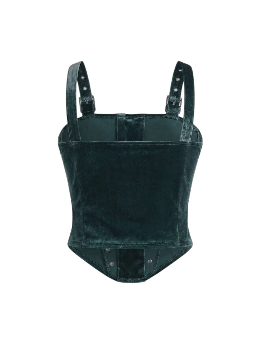 Women's Blue Gothic Velvet Camisole with Cross Chain Detail