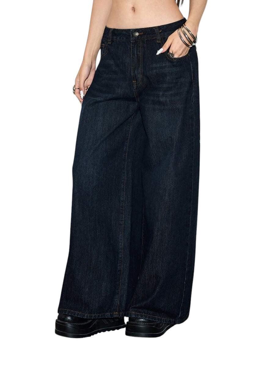 Y2K Colorful Slogan Print Relaxed Wide Leg Denim Jeans