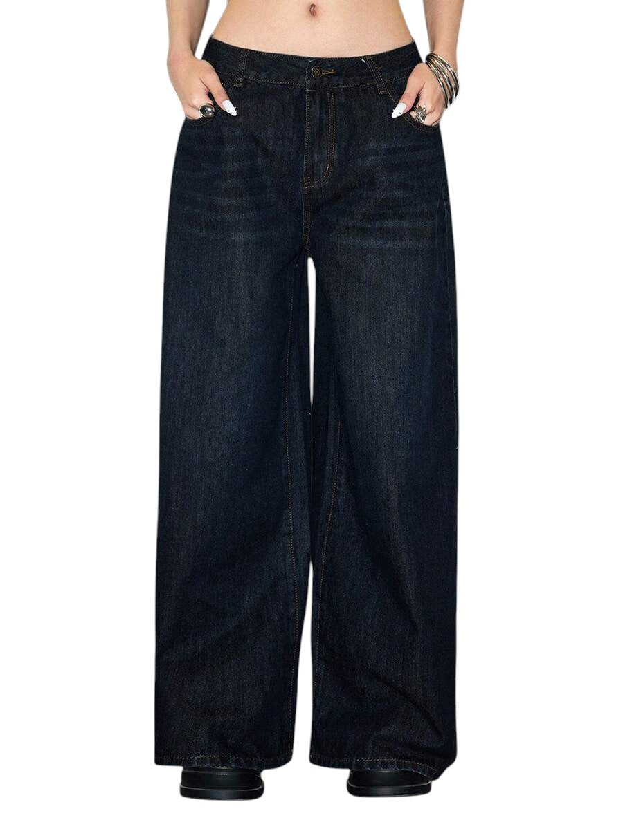Y2K Colorful Slogan Print Relaxed Wide Leg Denim Jeans