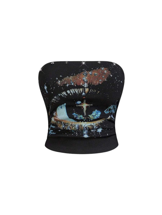 Women's Black Starry Sky Graphic Streetwear Tube Top