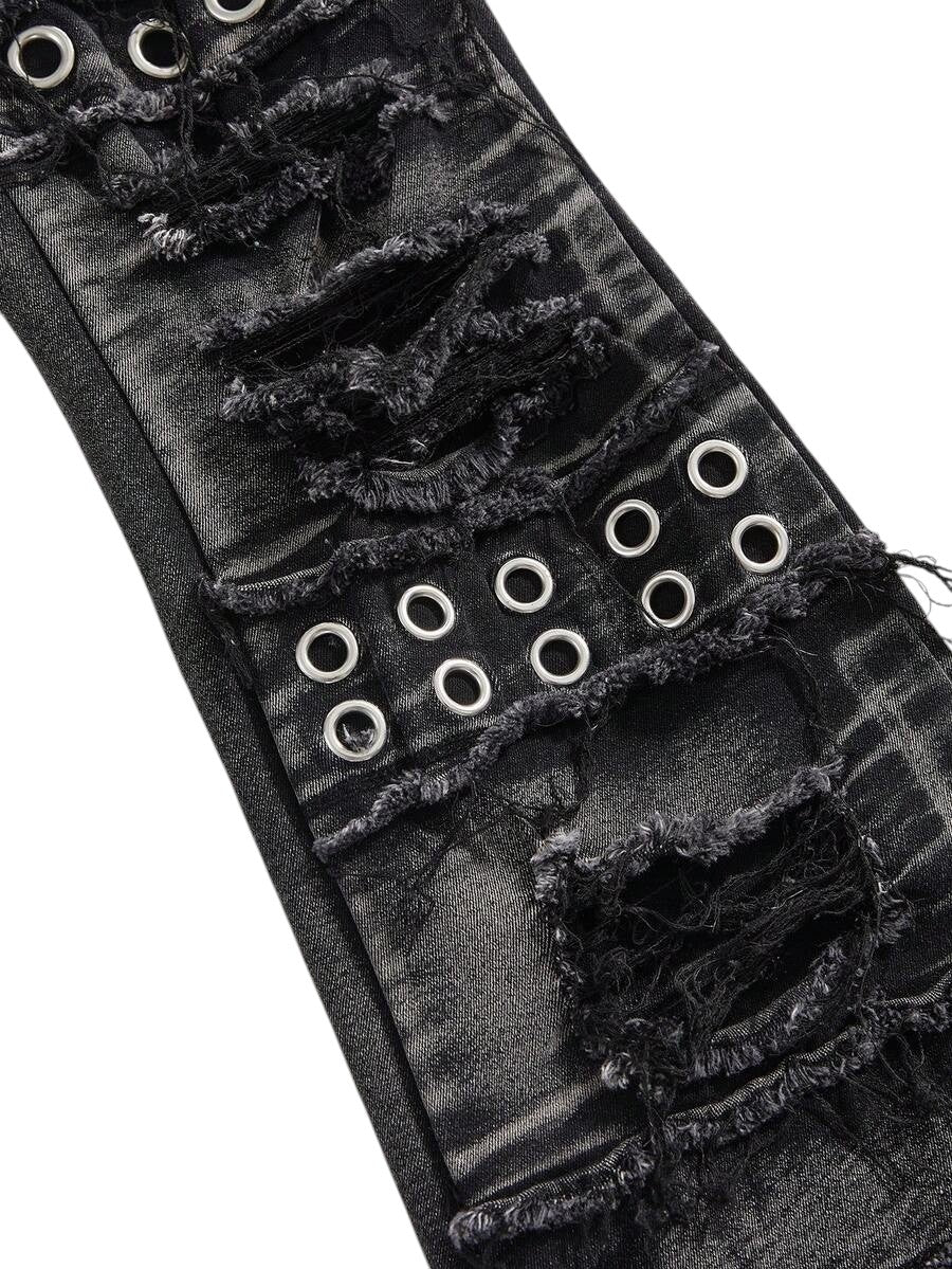 Y2K Super Low Rise Rivet Distressed Skinny Flare Jeans