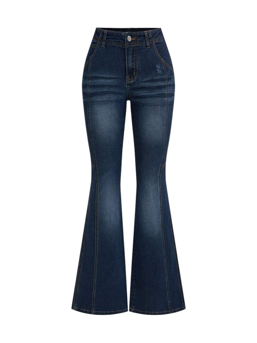 Y2K Colorblock Lace-Up Fitted Flare Leg Denim Jeans
