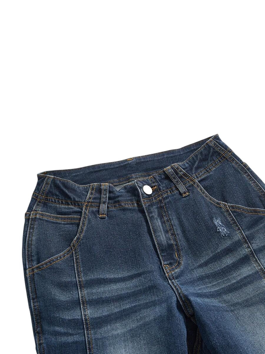 Y2K Colorblock Lace-Up Fitted Flare Leg Denim Jeans