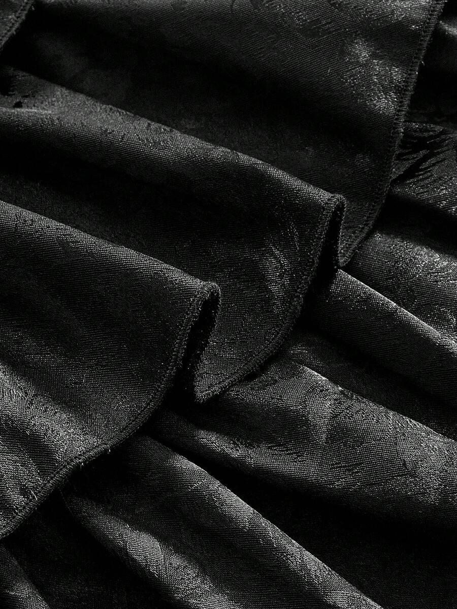 Women's Black Vintage Palace Style Satin Ruffle Mini Dress