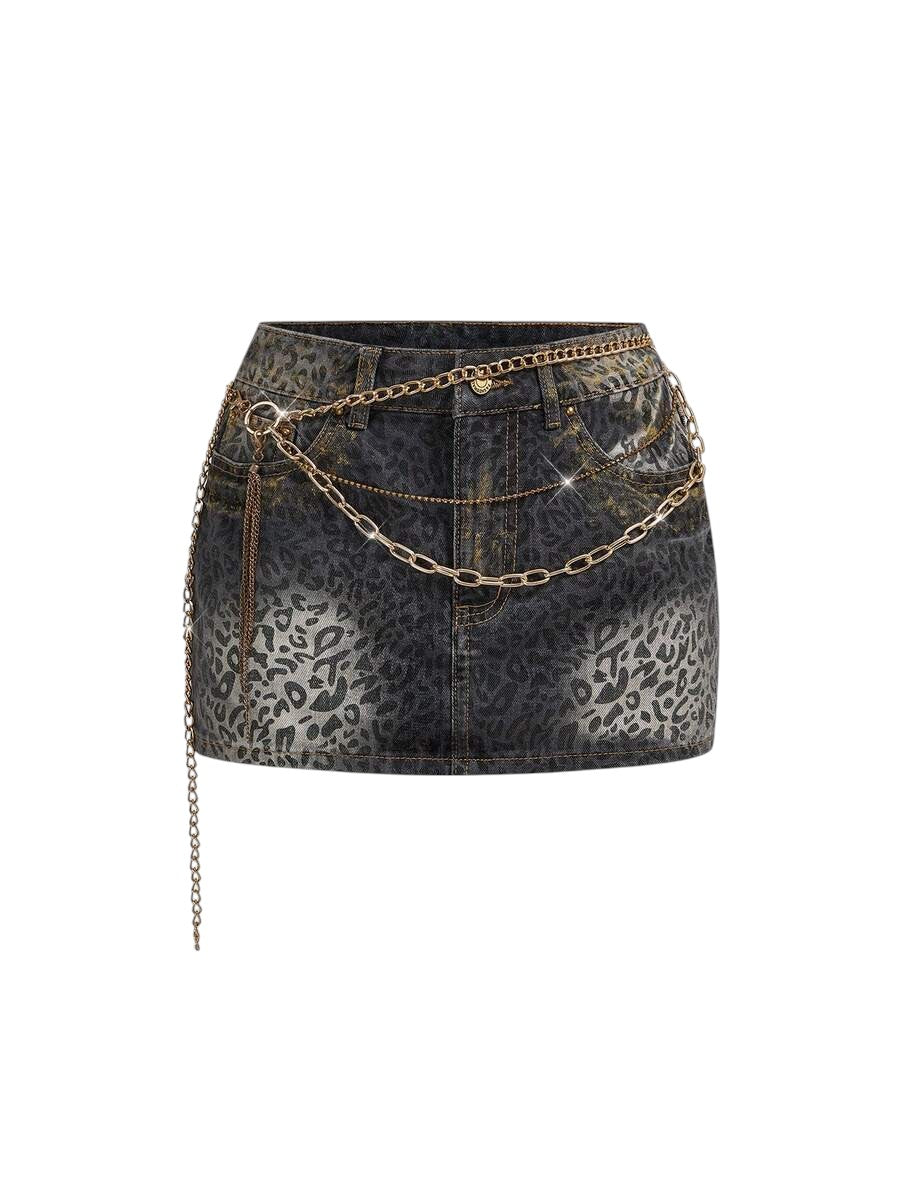 Women's Black Y2K Rhinestone Chain Mini Denim Skirt