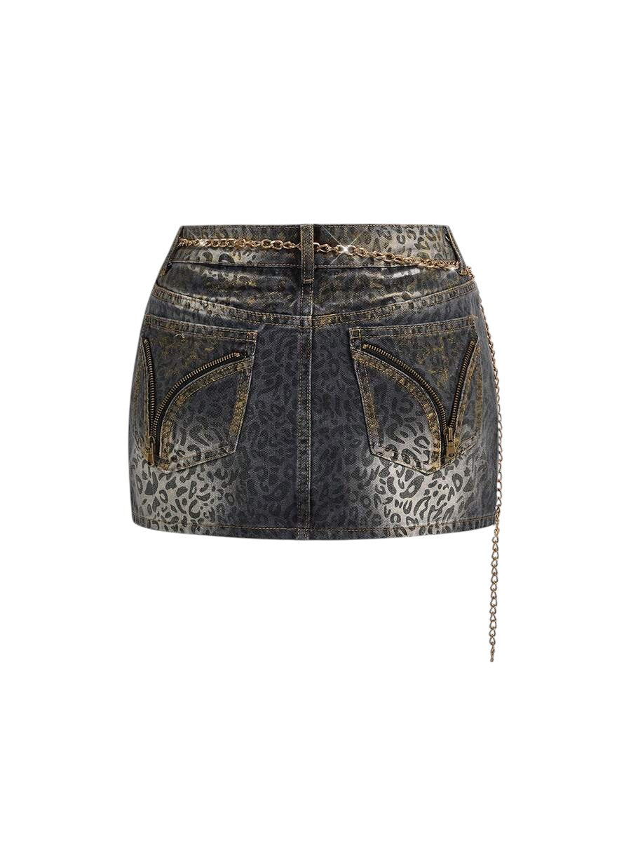 Women's Black Y2K Rhinestone Chain Mini Denim Skirt
