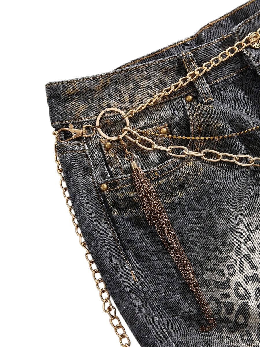 Women's Black Y2K Rhinestone Chain Mini Denim Skirt