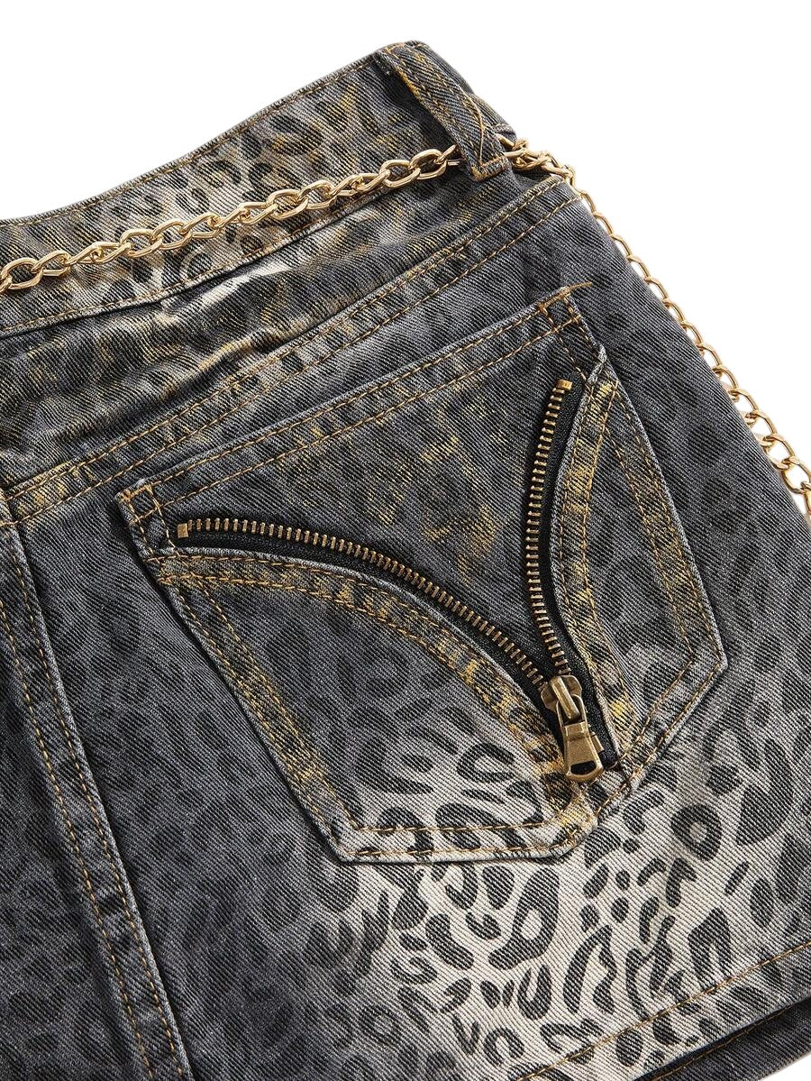 Women's Black Y2K Rhinestone Chain Mini Denim Skirt