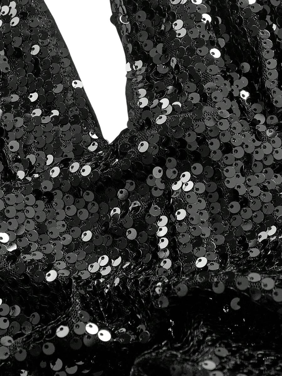 Plus Size Bling Sequin Backless Halter Neck Dress