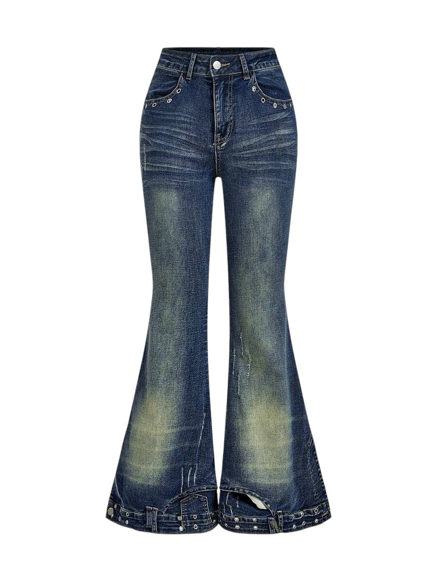 Grunge Graphic Pocket Wide Leg Loose Denim Jeans