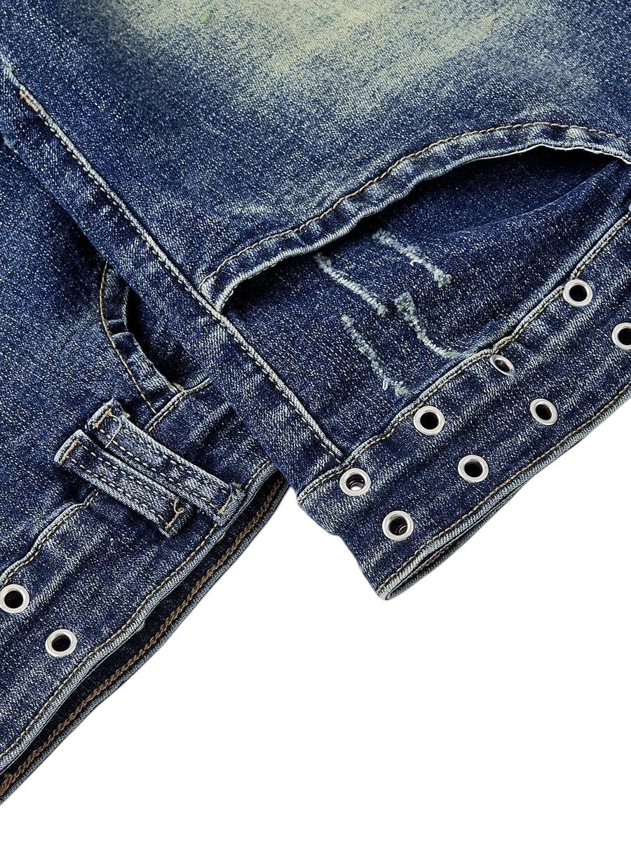 Grunge Graphic Pocket Wide Leg Loose Denim Jeans