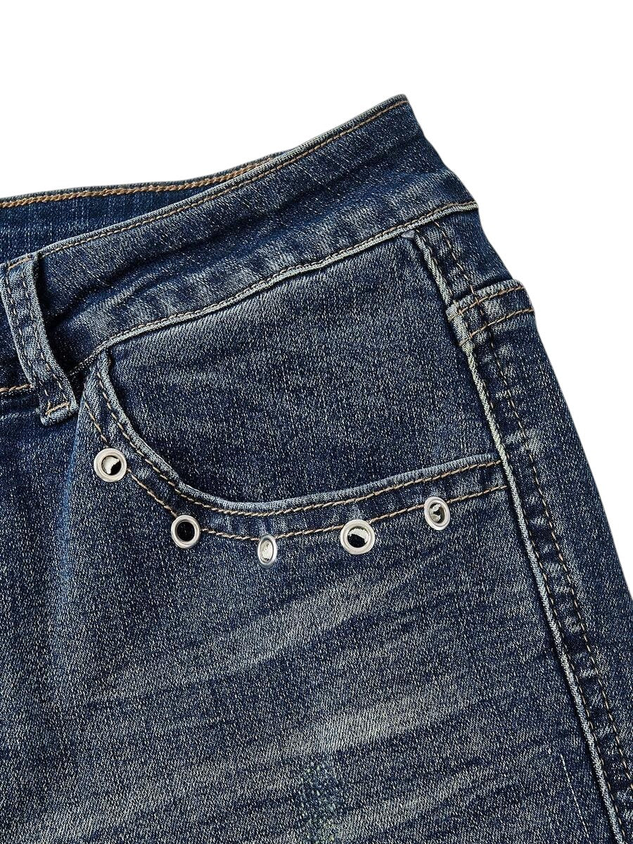 Grunge Graphic Pocket Wide Leg Loose Denim Jeans
