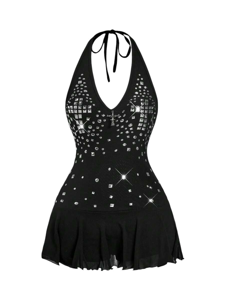 Women's Y2K Cross Graphic Backless Mini Dress