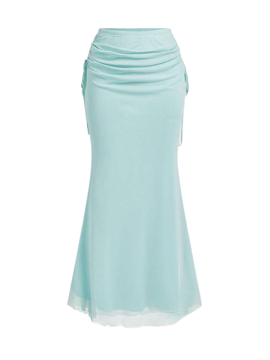 Plus Size Ocean Shell Bandeau Top & Mermaid Maxi Skirt Vacation Co-Ord Set