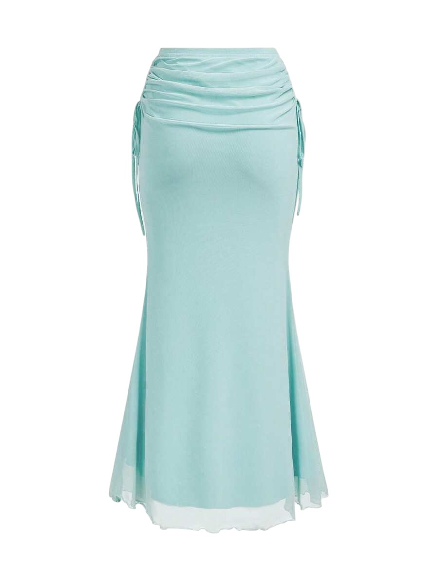 Plus Size Ocean Shell Bandeau Top & Mermaid Maxi Skirt Vacation Co-Ord Set