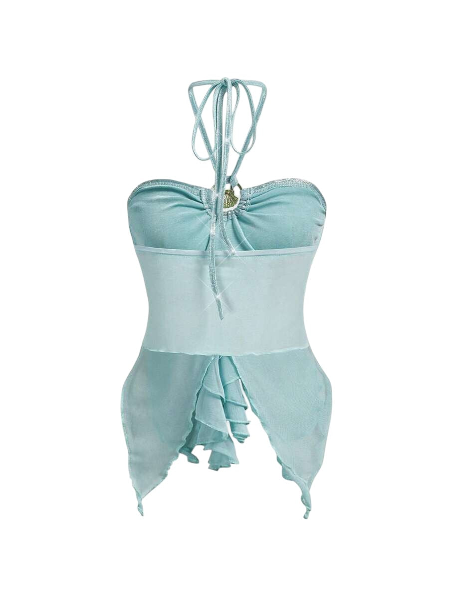 Plus Size Ocean Shell Bandeau Top & Mermaid Maxi Skirt Vacation Co-Ord Set
