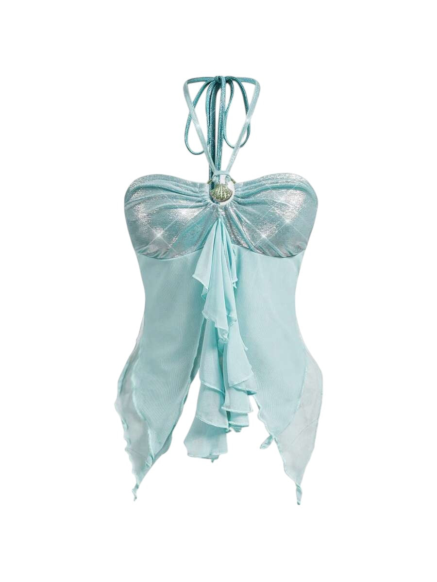 Plus Size Ocean Shell Bandeau Top & Mermaid Maxi Skirt Vacation Co-Ord Set