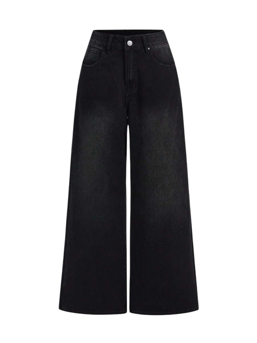 Vintage Gothic Virgin Mary Angel Embroidered Oversized Extra Long Jeans
