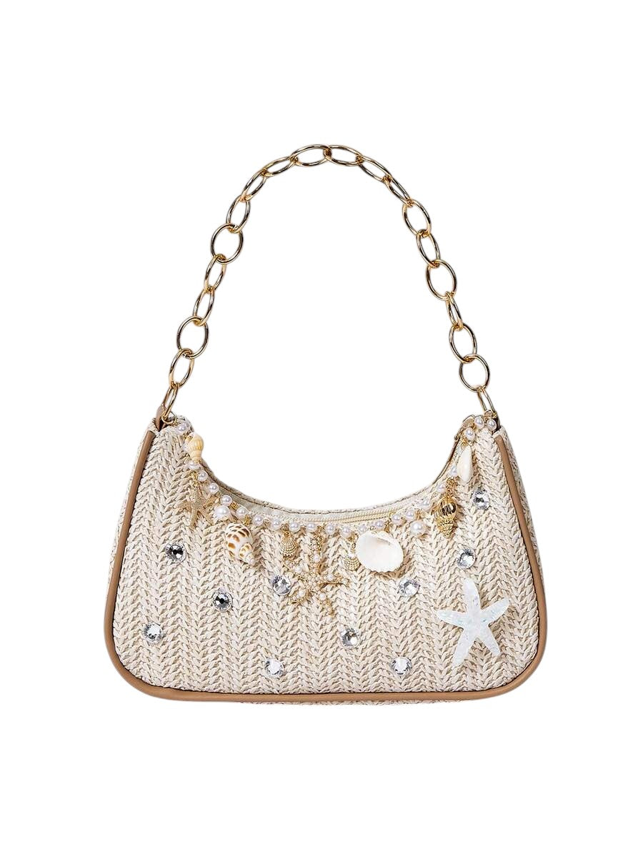 Women's Starfish Woven Beach Tote Shoulder Bag
