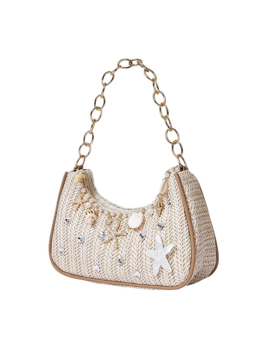 Women's Starfish Woven Beach Tote Shoulder Bag