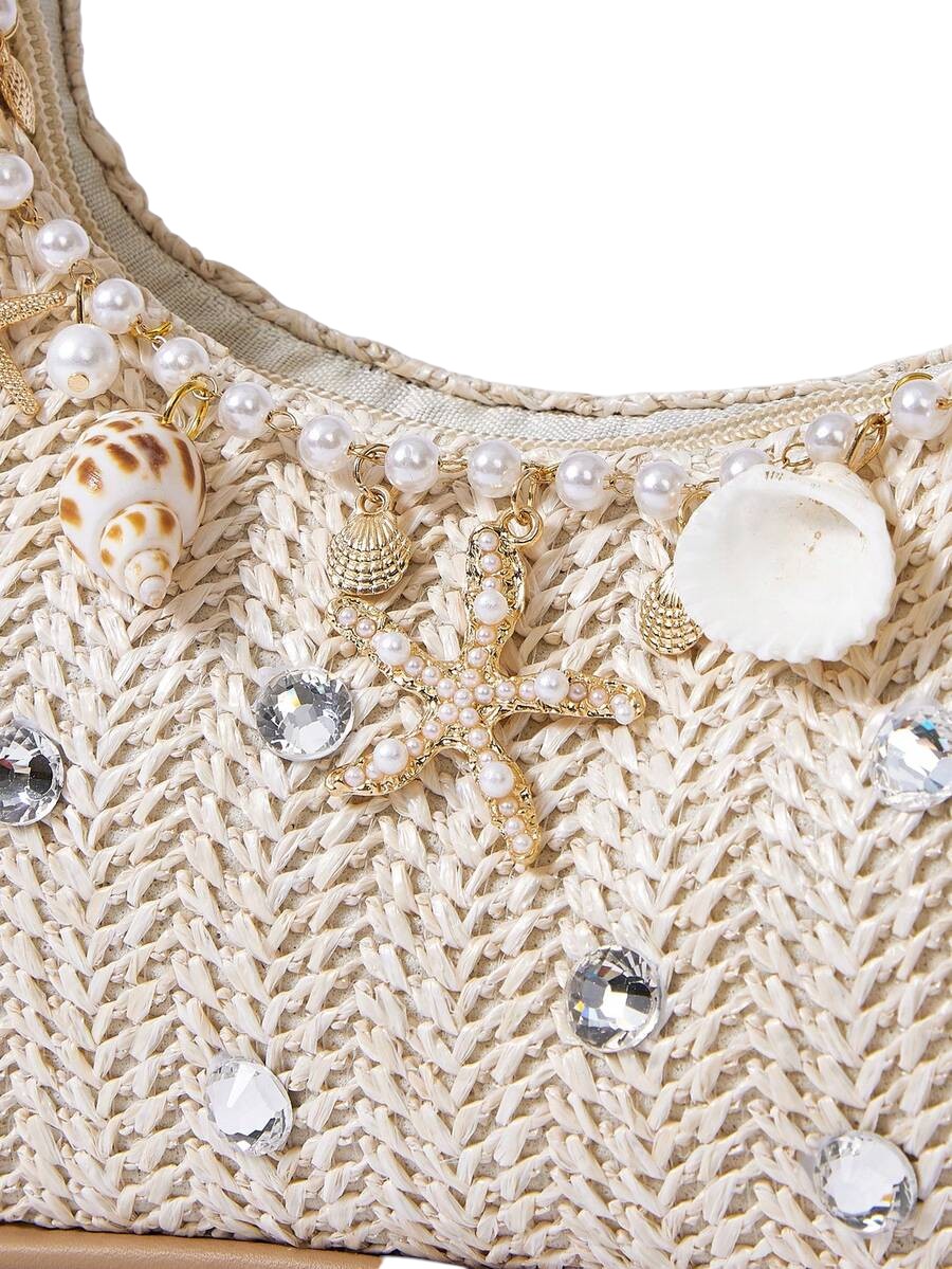 Women's Starfish Woven Beach Tote Shoulder Bag