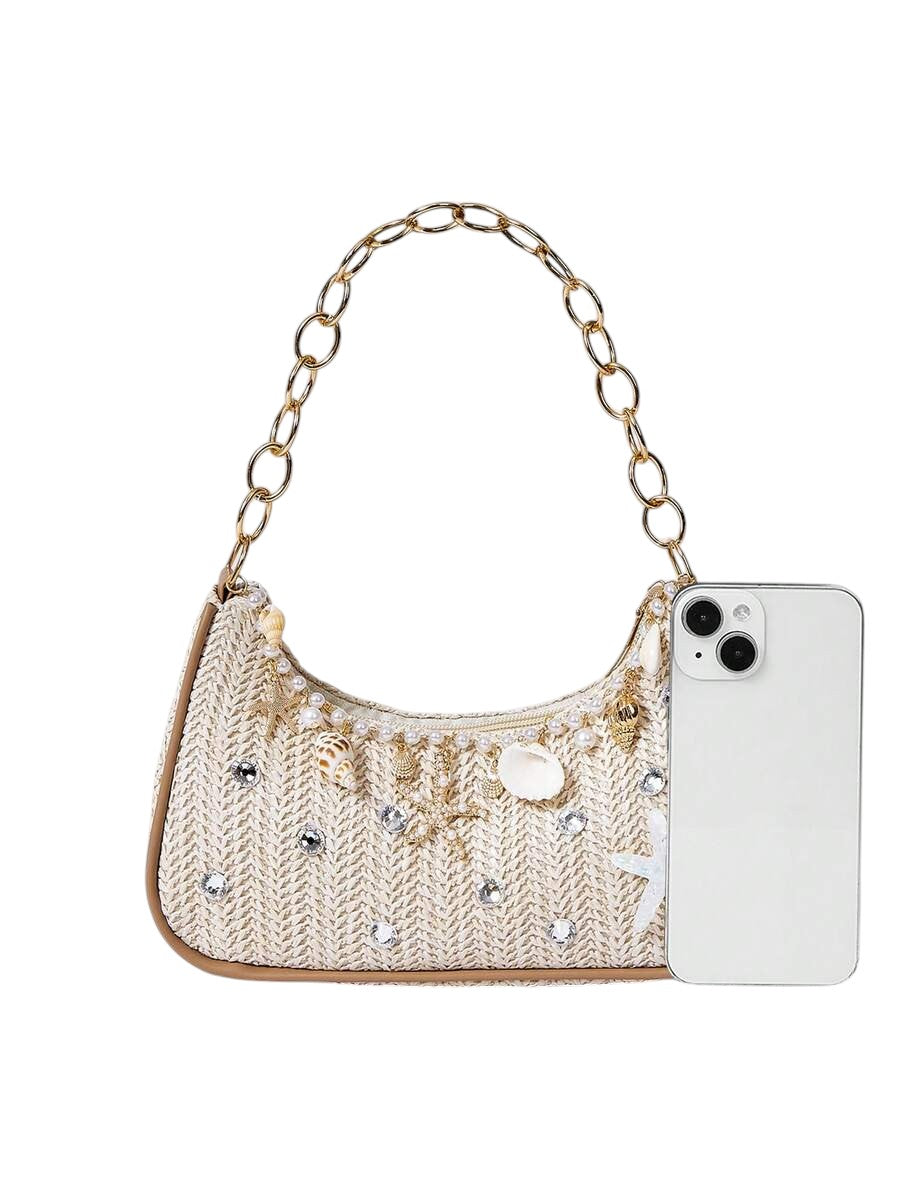 Women's Starfish Woven Beach Tote Shoulder Bag