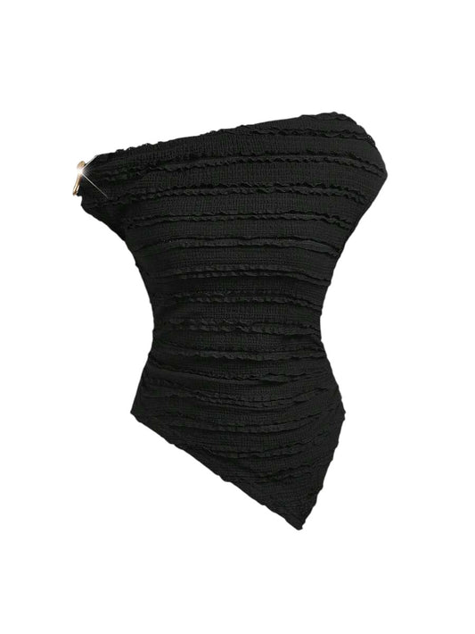 Women's Y2K Asymmetrical Lace Texture One-Shoulder T-Shirt