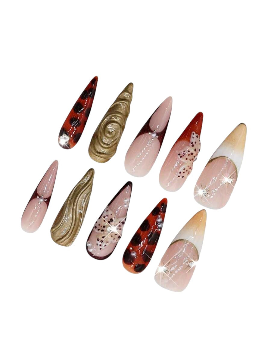 20pcs Y2K Leopard Print Diamond Almond Press-On Nails Set
