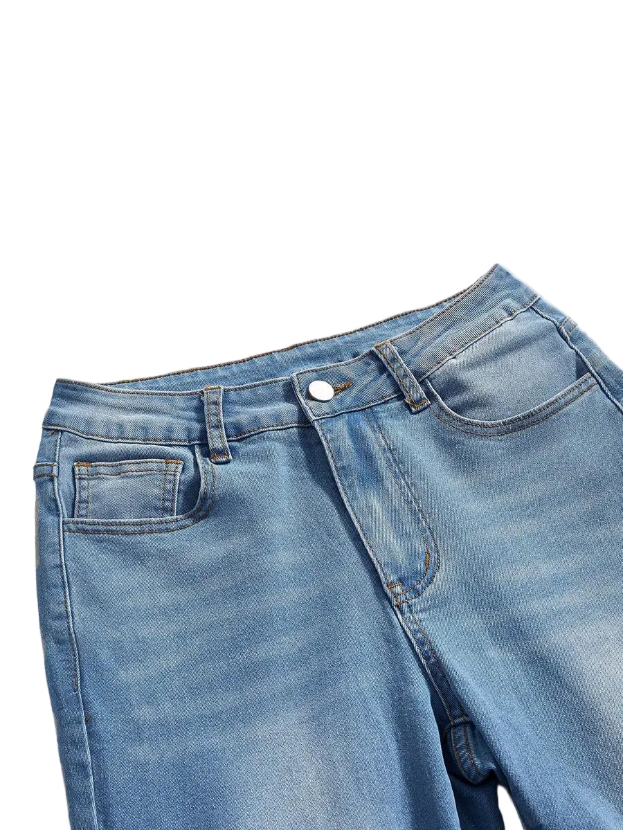 Women’s Light Wash Distressed Flare Jeans with Adjustable Waist