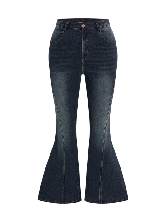 Plus Size Betty Boop Flag Embroidered Flare Denim Jeans