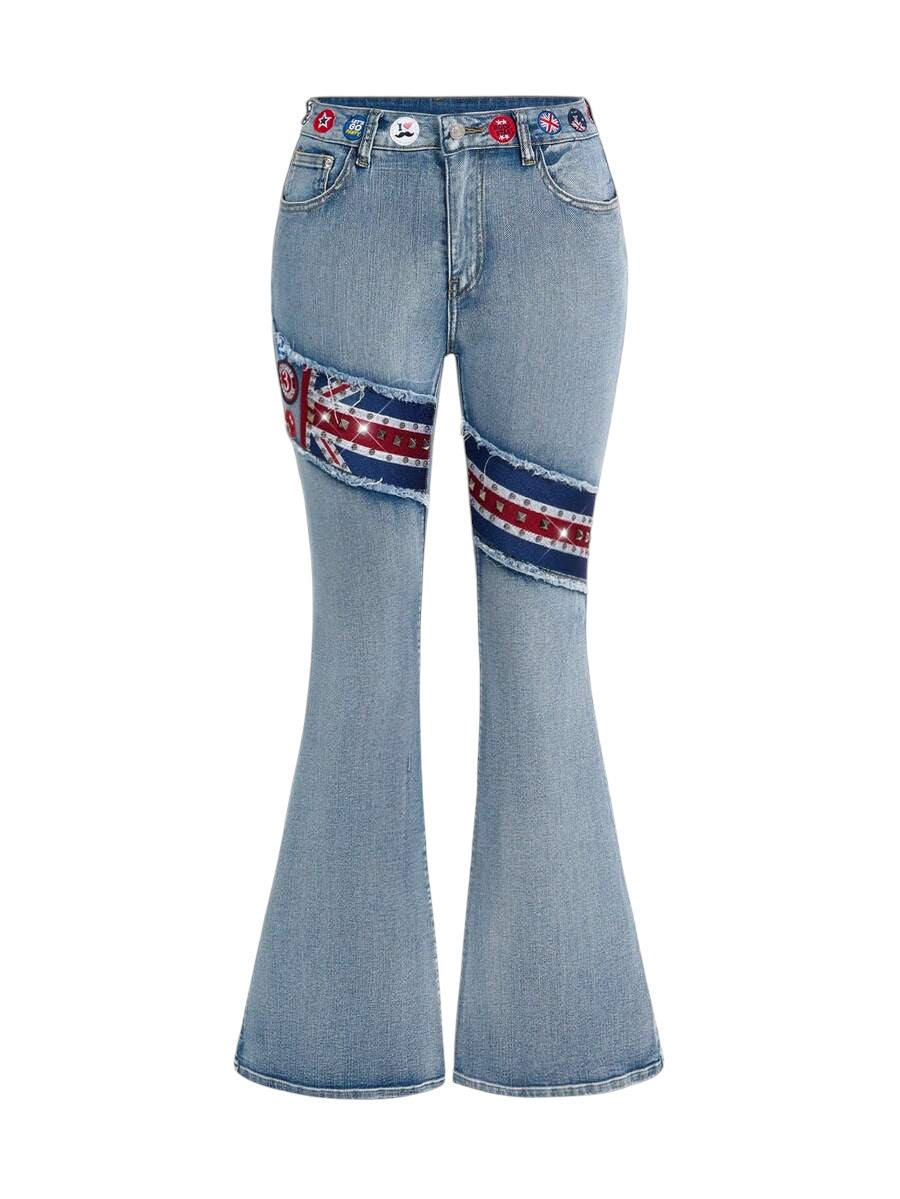 Y2K British Flag Patchwork Rivet Low Rise Denim Jeans