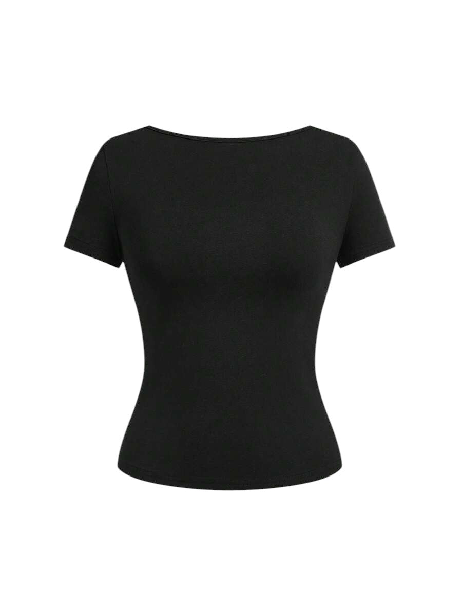 Women's Backless Lace Patchwork Criss-Cross Fitted T-Shirt