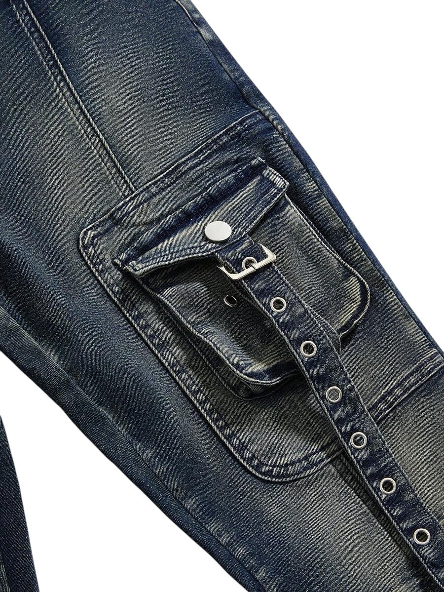 Blue Grunge Punk Super Low Rise Distressed Flare Jeans