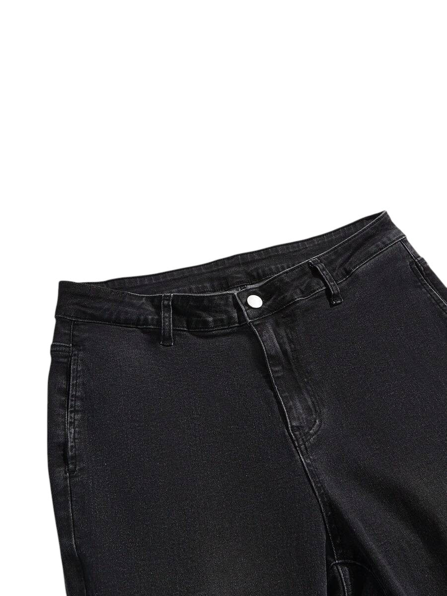 Plus Size Leopard Print Patchwork Frayed Hem Flare Jeans