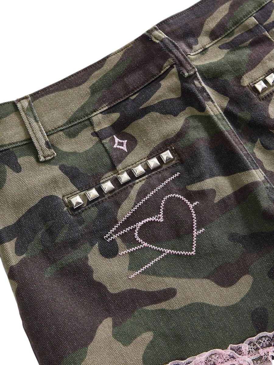 Women's Camo Patch Faux Fur Denim Shorts